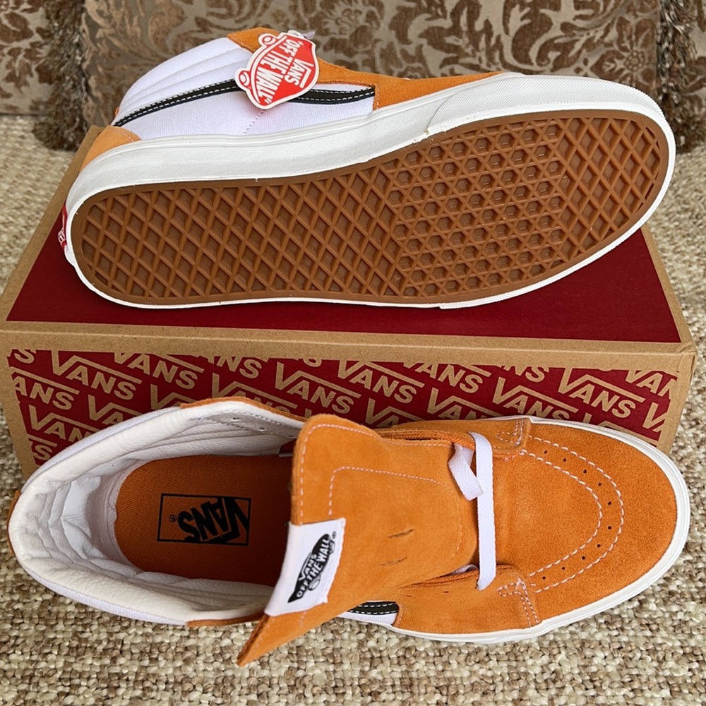Vans Sk8-Hi Sneakers in White, Orange & Black - Picture 6 of 16